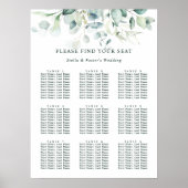 Elegant Green Foliage Wedding Seding Chart Poster (Voorkant)
