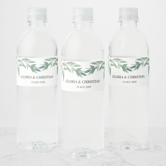 Elegant Green Foliage Wedding Waterfles Etiket (Flessen)