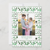 Elegant Green Folk Waterverf Kerstfoto Feestdagenkaart (Voorkant)