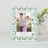 Elegant Green Folk Waterverf Kerstfoto Feestdagenkaart (Staand voorkant)