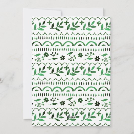 Elegant Green Folk Waterverf Kerstfoto Feestdagenkaart (Achterkant)