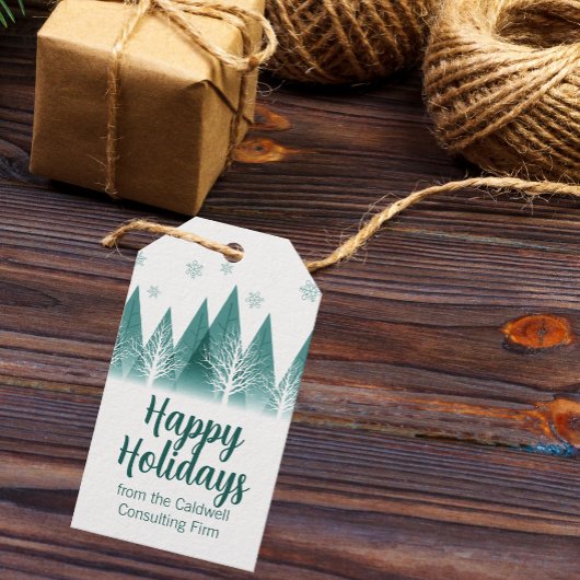 Elegant Green Forest Custom Company Holiday Party Cadeaulabel