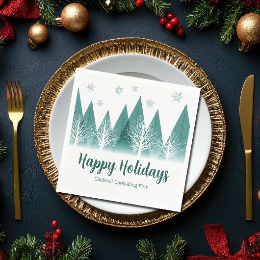 Elegant Green Forest Custom Company Holiday Party Servet