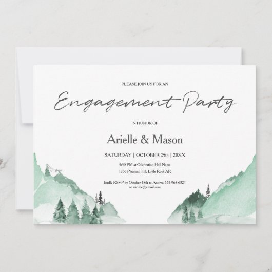 Elegant Green Forest Mountains Engagement Party Kaart (Voorkant)
