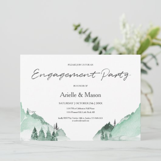 Elegant Green Forest Mountains Engagement Party Kaart (Staand voorkant)