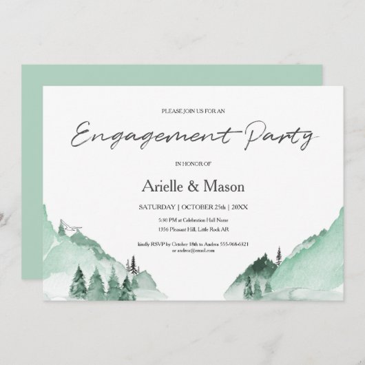 Elegant Green Forest Mountains Engagement Party Kaart (Voorkant / Achterkant)