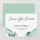 Elegant Green Forest Mountains Save the Date (Voorkant / Achterkant)