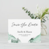Elegant Green Forest Mountains Save the Date (Staand voorkant)