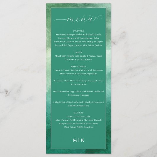Elegant Green Formal Wedding Menu (Voorkant)