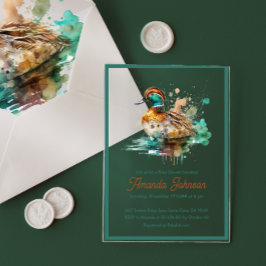 Elegant Green Framed Mallard Duck Baby shower Acryl Uitnodigingen