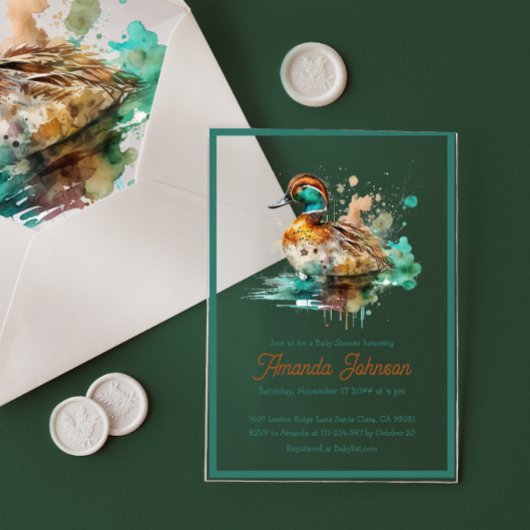 Elegant Green Framed Mallard Duck Baby shower Acryl Uitnodigingen