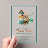 Elegant Green Framed Mallard Duck Baby shower Acryl Uitnodigingen (Insitu (Draagbaar))