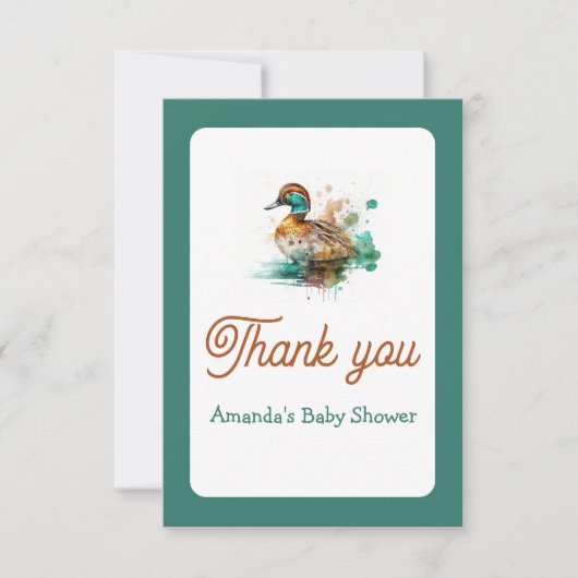 Elegant Green Framed Mallard Duck Baby shower Bedankkaart (Voorkant)