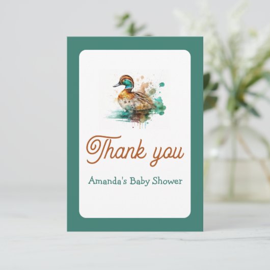 Elegant Green Framed Mallard Duck Baby shower Bedankkaart (Staand voorkant)