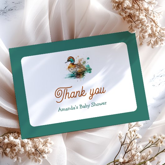 Elegant Green Framed Mallard Duck Baby shower Bedankkaart