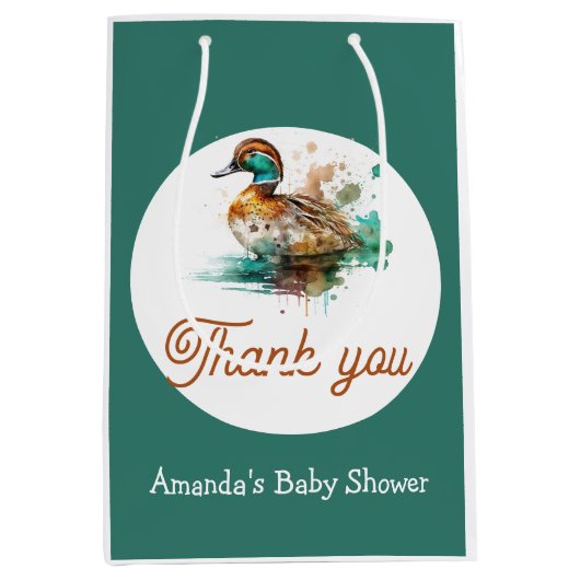 Elegant Green Framed Mallard Duck Baby shower Medium Cadeauzakje (Voorkant)