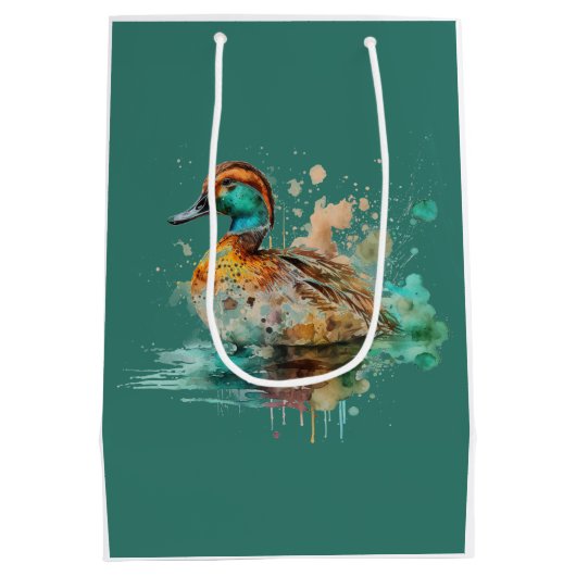 Elegant Green Framed Mallard Duck Baby shower Medium Cadeauzakje (Achterkant)