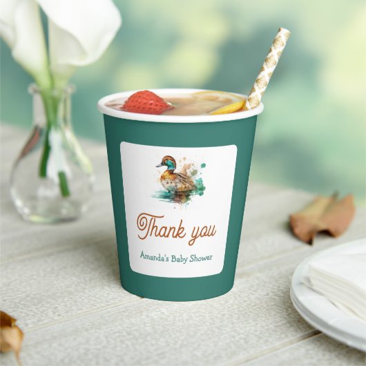Elegant Green Framed Mallard Duck Baby shower Papieren Bekers (Insitu)