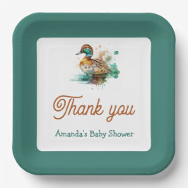 Elegant Green Framed Mallard Duck Baby shower Papieren Bordje