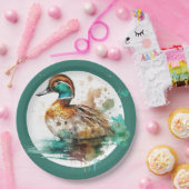 Elegant Green Framed Mallard Duck Baby shower Papieren Bordje (Feest)