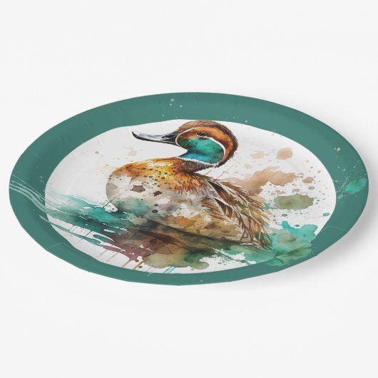 Elegant Green Framed Mallard Duck Baby shower Papieren Bordje (Gekanteld)