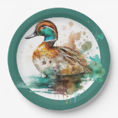 Elegant Green Framed Mallard Duck Baby shower Papieren Bordje (Voorkant)