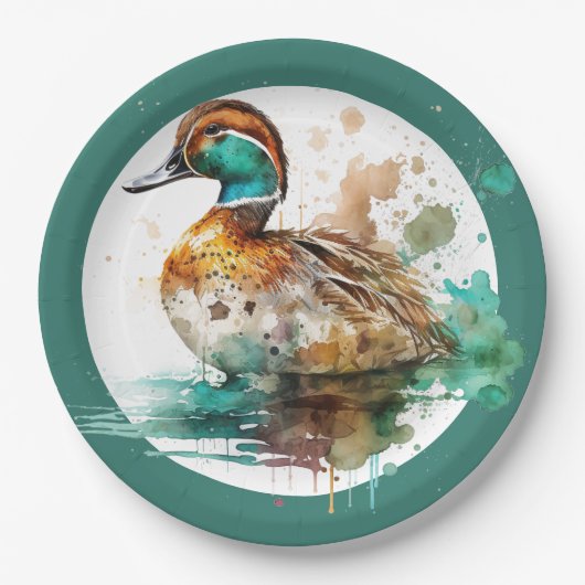 Elegant Green Framed Mallard Duck Baby shower Papieren Bordje (Voorkant)