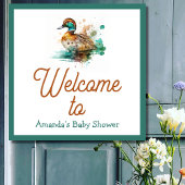 Elegant Green Framed Mallard Duck Baby shower Perfect Poster