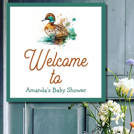 Elegant Green Framed Mallard Duck Baby shower Perfect Poster