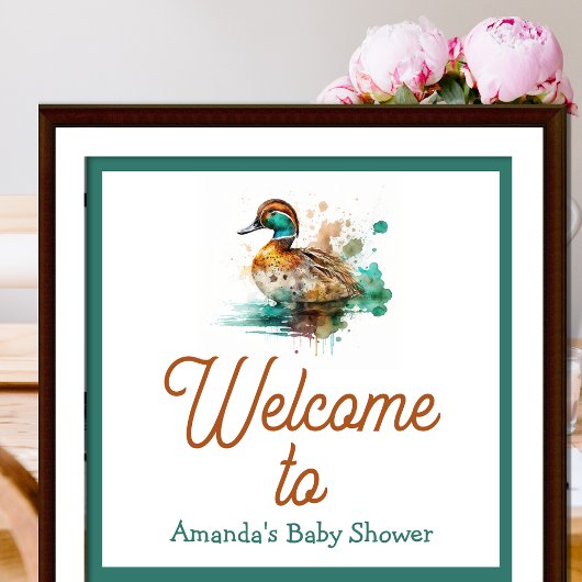 Elegant Green Framed Mallard Duck Baby shower Perfect Poster