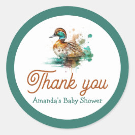 Elegant Green Framed Mallard Duck Baby shower Ronde Sticker