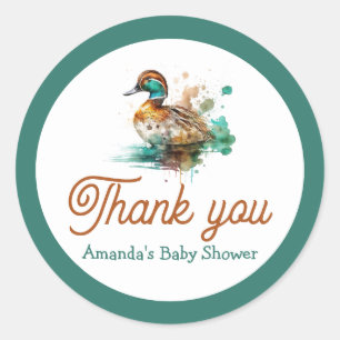 Elegant Green Framed Mallard Duck Baby shower Ronde Sticker