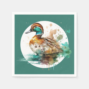 Elegant Green Framed Mallard Duck Baby shower Servet