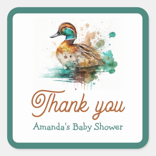 Elegant Green Framed Mallard Duck Baby shower Vierkante Sticker (Voorkant)