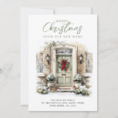 Elegant Green Front Door New Home Christmas Feestdagenkaart (Voorkant)