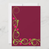 Elegant Green Fuchsia Swirls Wedding Invitation Kaart (Achterkant)
