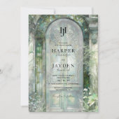 Elegant Green Garden Watercolor Wedding Monogram Kaart (Voorkant)