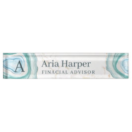 Elegant Green Geode Gold Glitter Agate Monogram Naambordje