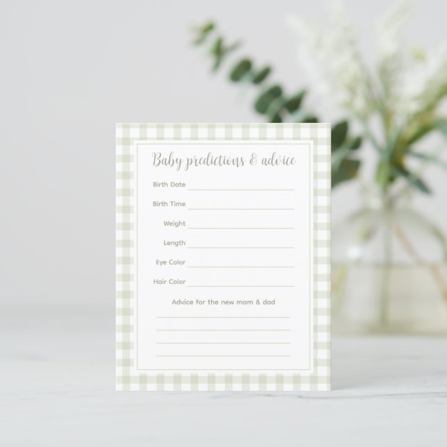 Elegant Green Gingham Baby shower Guessing spel (Staand voorkant)