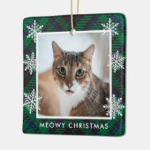 Elegant Green Gingham Cat Photo Meowy Kerstmis Keramisch Ornament (Links)