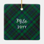 Elegant Green Gingham Cat Photo Meowy Kerstmis Keramisch Ornament (Achterkant)