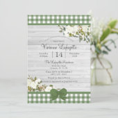 Elegant Green Gingham Floral Baby shower Kaart (Staand voorkant)