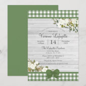 Elegant Green Gingham Floral Baby shower Kaart (Voorkant / Achterkant)