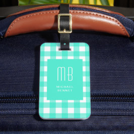 Elegant Green Gingham Monogram Bagagelabel