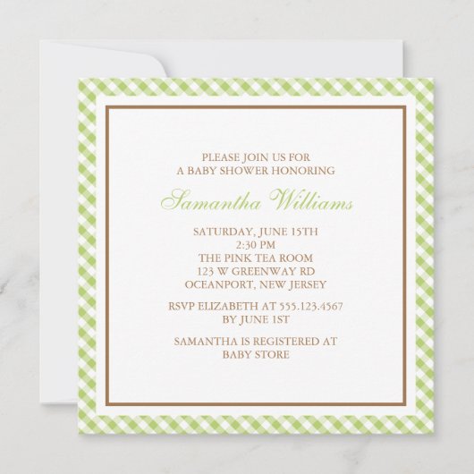 Elegant Green Gingham Pattern Baby shower Kaart (Voorkant)