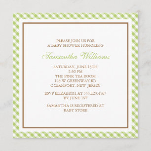 Elegant Green Gingham Pattern Baby shower Kaart