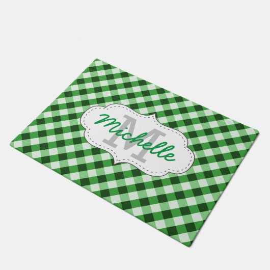 Elegant Green Gingham Pattern Persoonlijke naam Deurmat (Schuin)