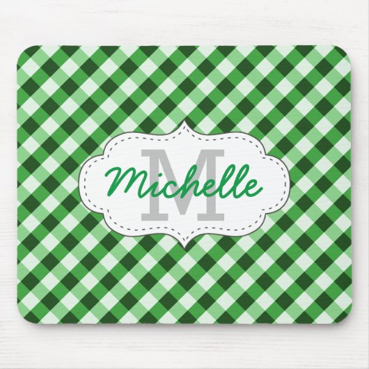 Elegant Green Gingham Pattern Persoonlijke naam Muismat (Voorkant)
