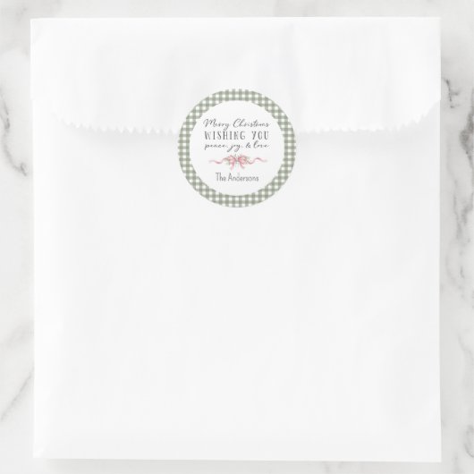 Elegant Green Gingham Plaid Preppy Christmas Ronde Sticker (Tas)