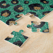 Elegant Green Glitter Black Gold Leopard Print Legpuzzel (Zijkant)